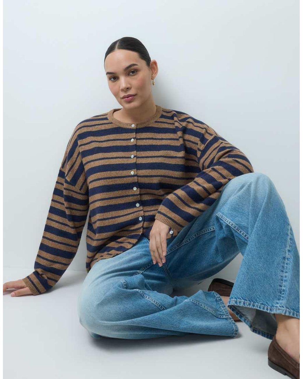 ASOS Blue Asos Design Curve Fluffy Relaxed Crew Neck Cardigan