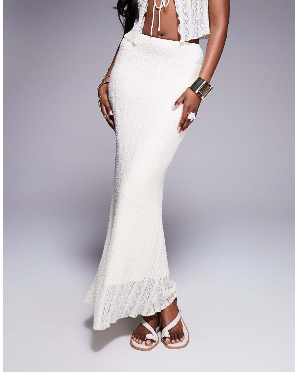 Aria Cove White Lace Bandeau Tie Split Front Detail Top Co-ord