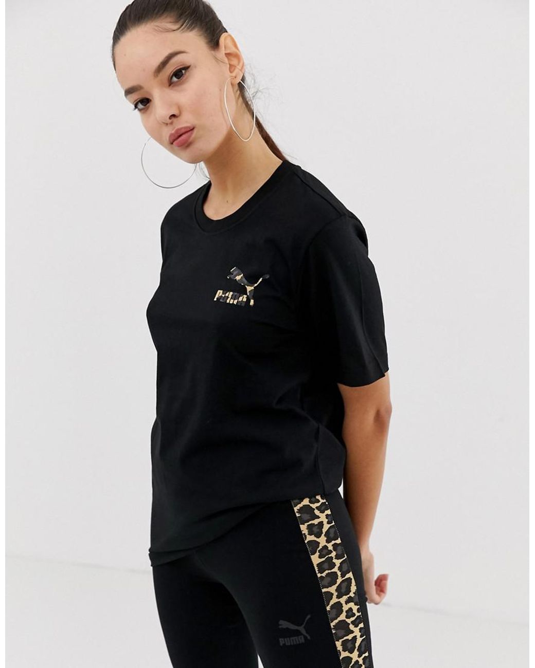 Lyst Print Black Logo T-shirt PUMA | in Cheetah Oversized