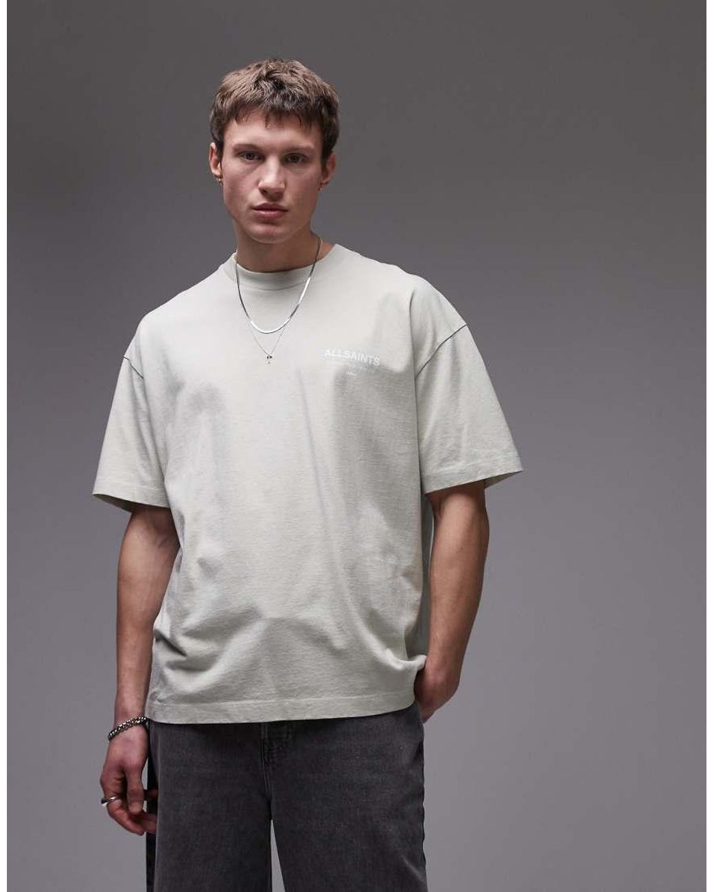 AllSaints Gray Underground Oversized T-Shirt for men