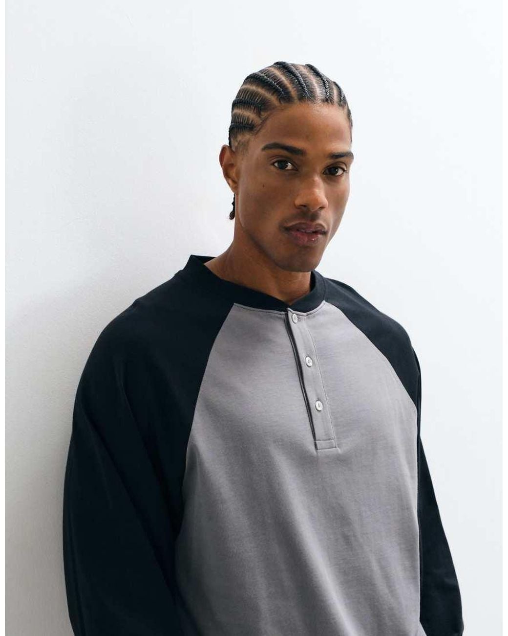 Collusion Gray Long Sleeve Raglan Henley for men