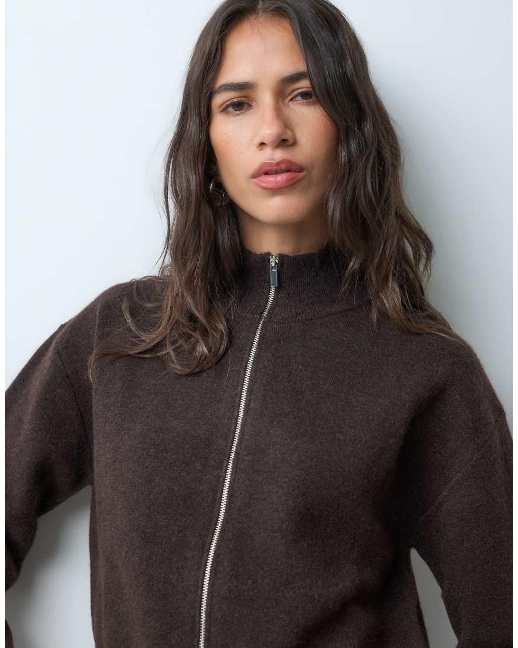 Mango Black Knitted Peplum Hem Zip Through Jacket