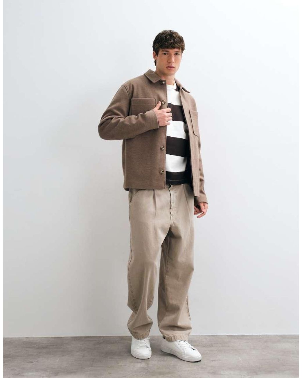 ASOS Brown Wool Look Double Pocket Shacket for men