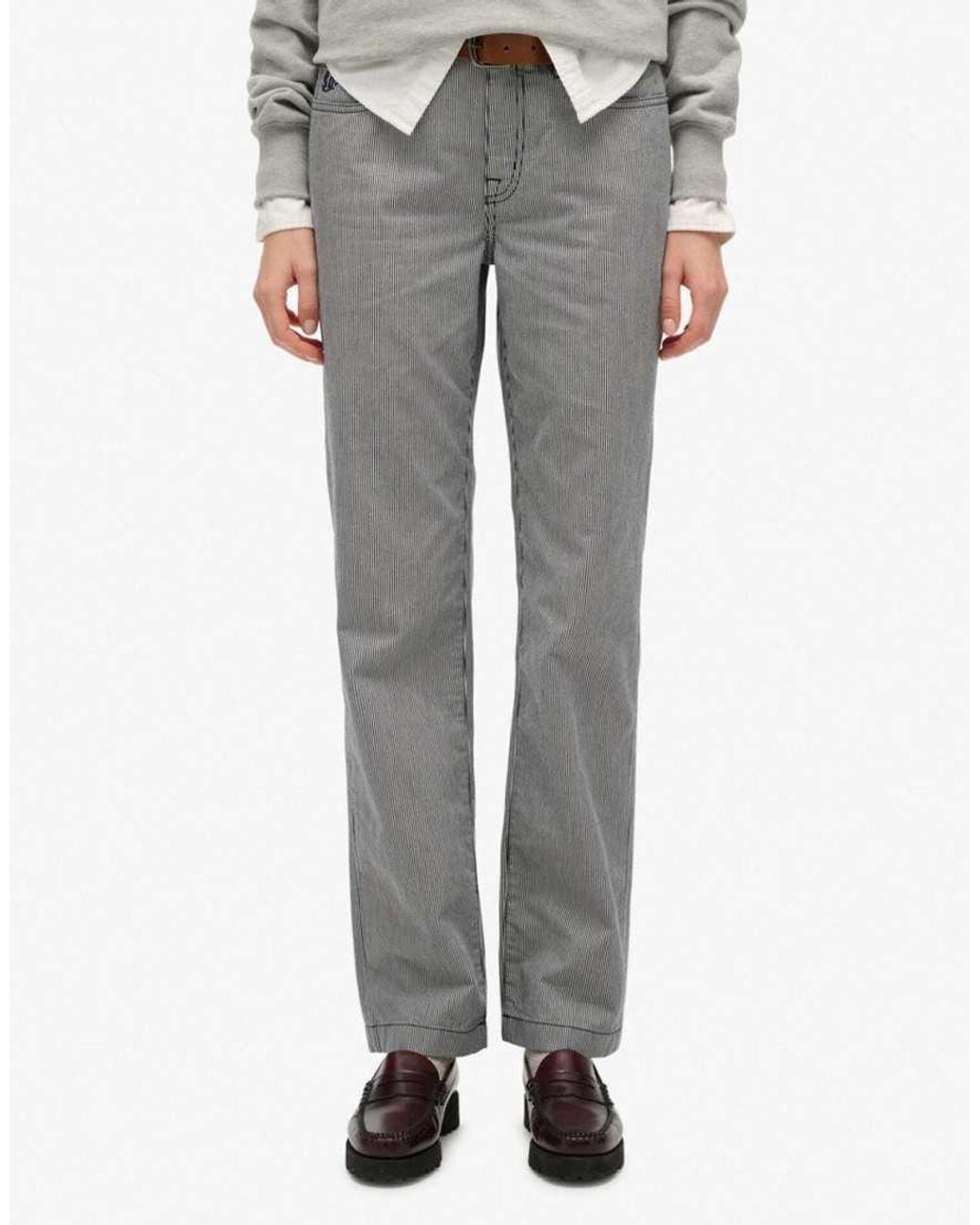 Superdry White Mid Rise Straight Stripe Pants