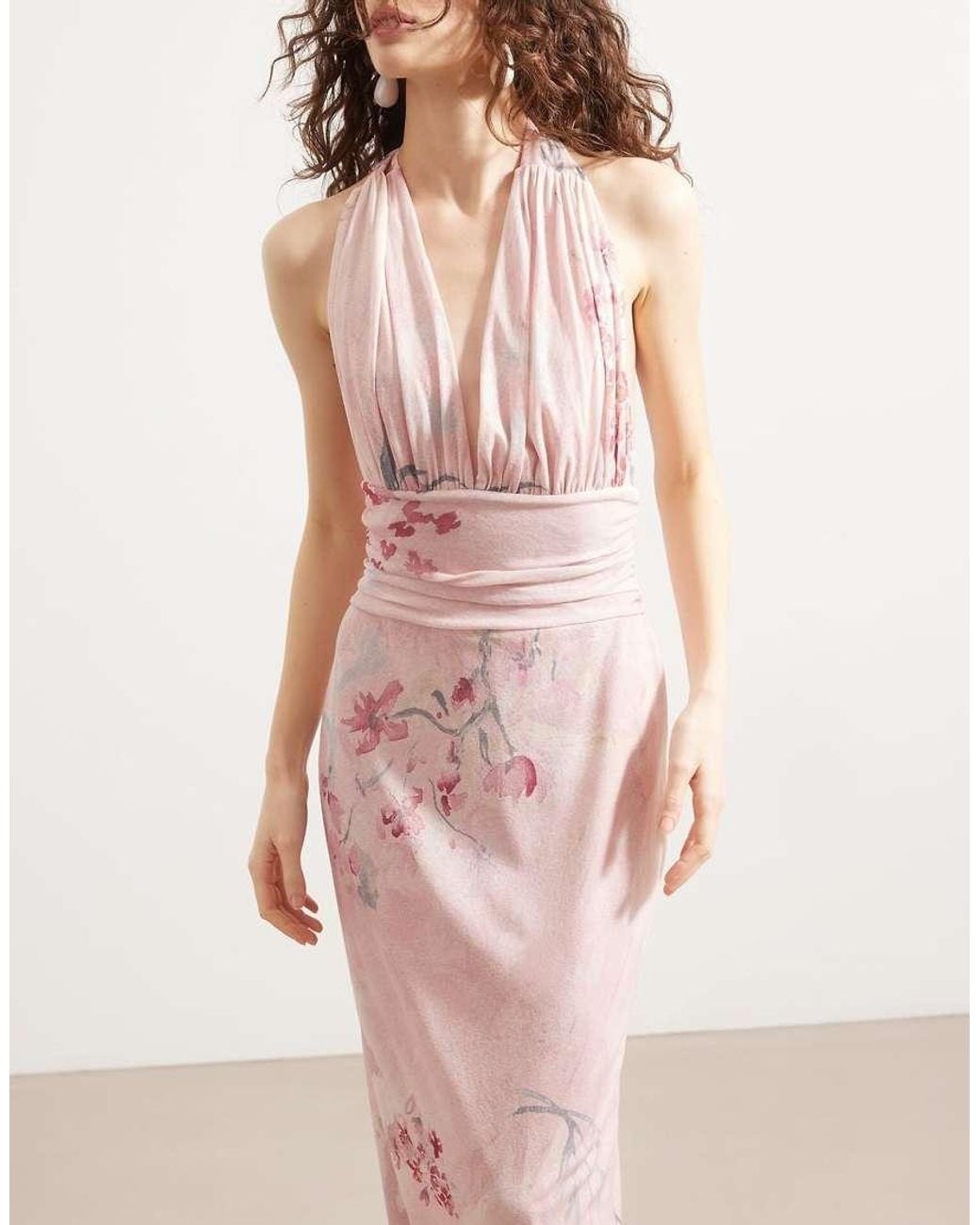 NA-KD Pink Halterneck Tie Maxi Dress