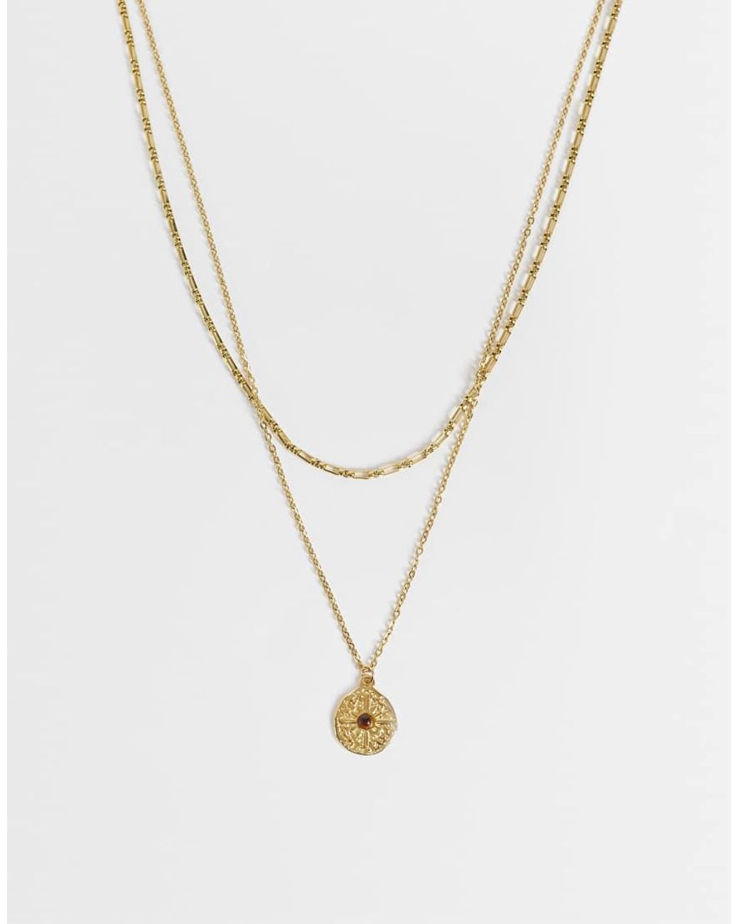 ASOS Metallic Waterproof Stainless Steel 2 Pack Faux Tigers Eye Stone Coin Pendant And Chain Necklace for men