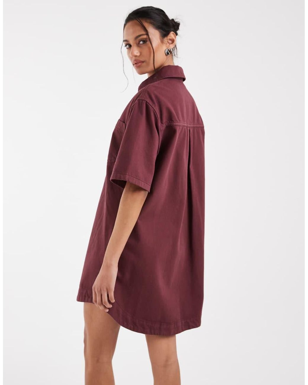 ASOS Red Denim Boxy Shirt Dress With Pocket Detail