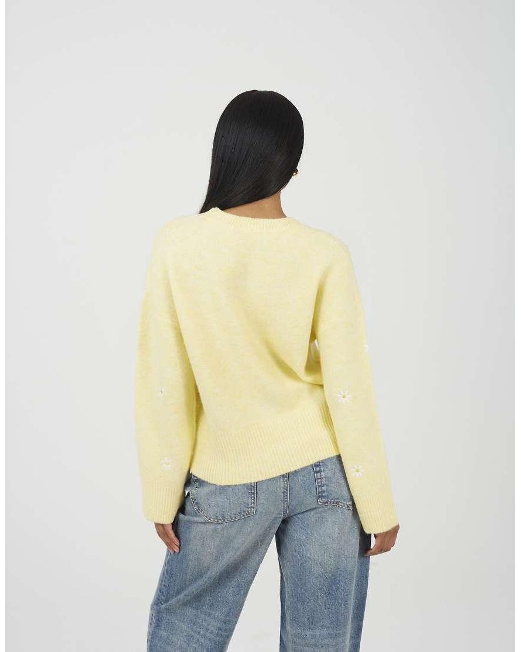 Brave Soul Natural Soft Crew Neck Daisy Embroidery Jumper