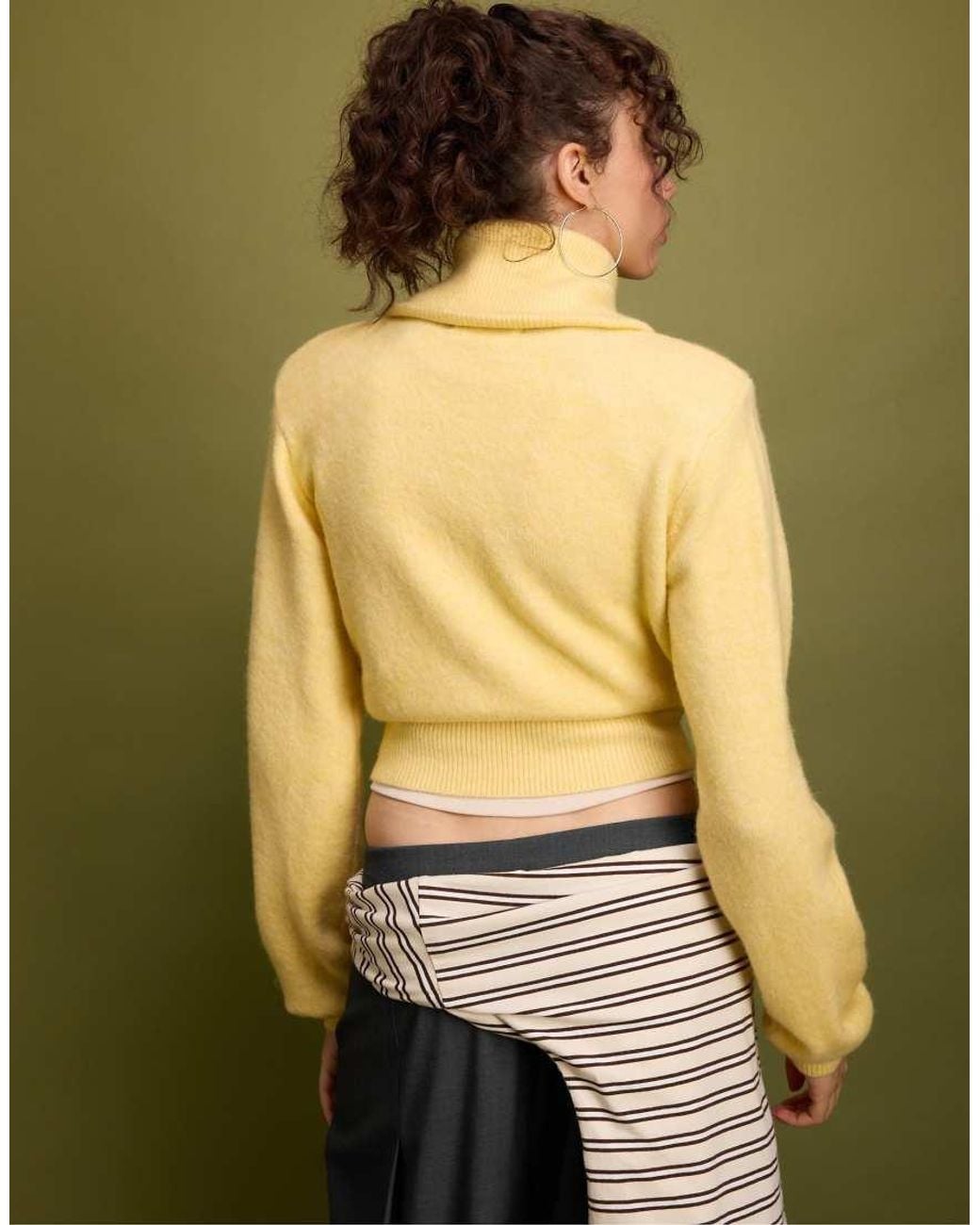 Stradivarius Green Knit Jumper With Padded Shoulders And Quarter-zip