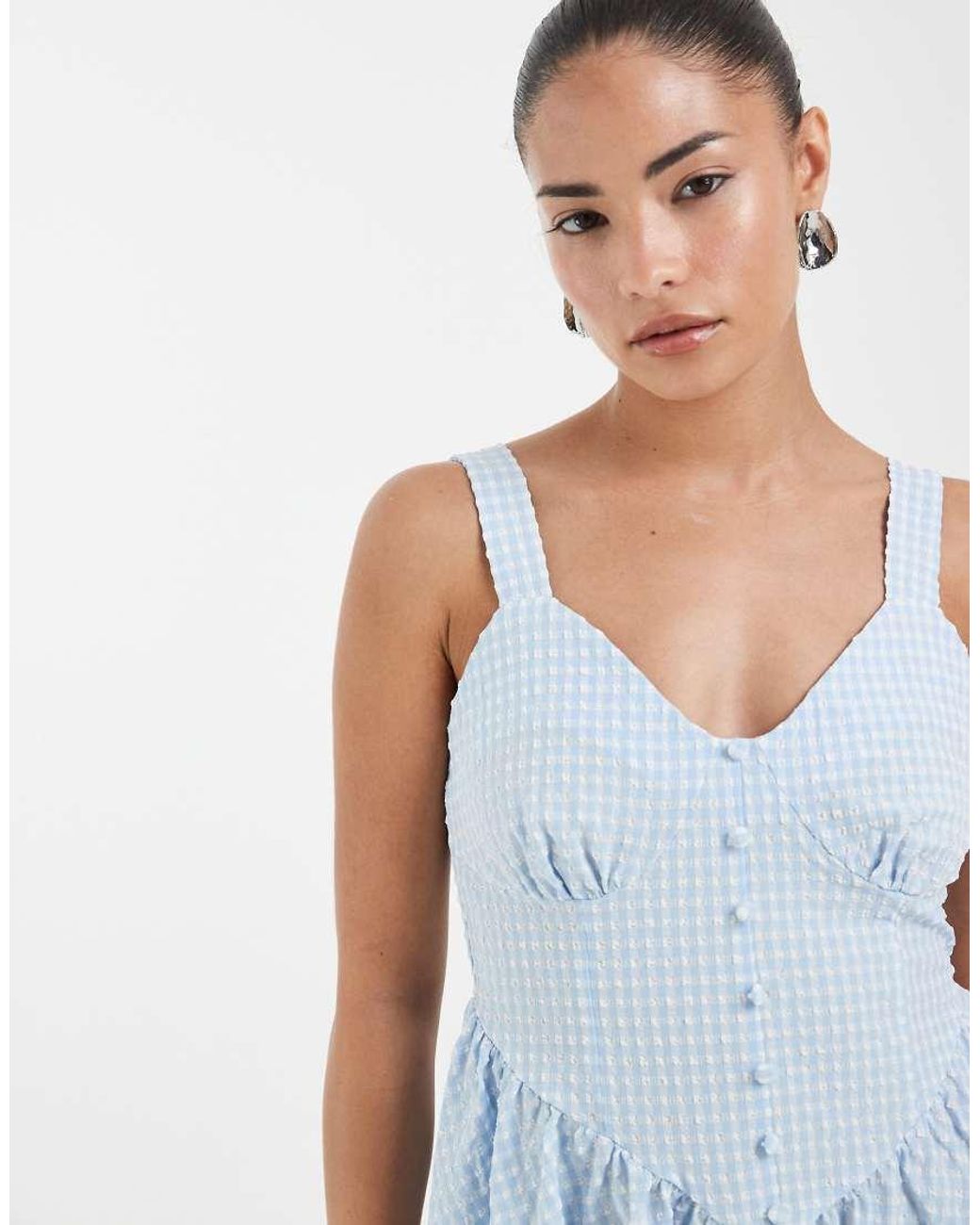 Vero Moda Blue Button Front Gingham Mini Dress