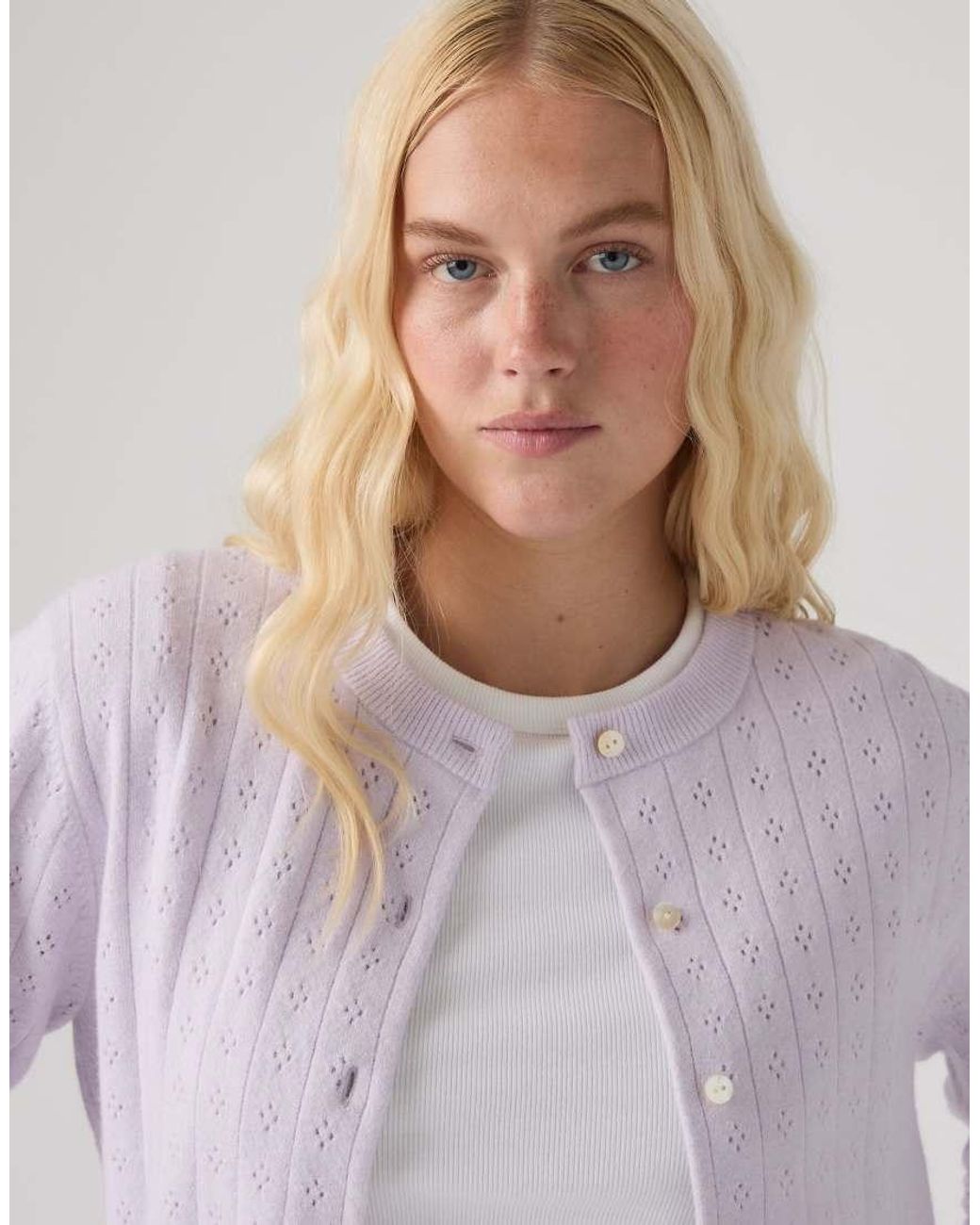 Levi's White Supersoft Pointelle Crewneck Cardigan
