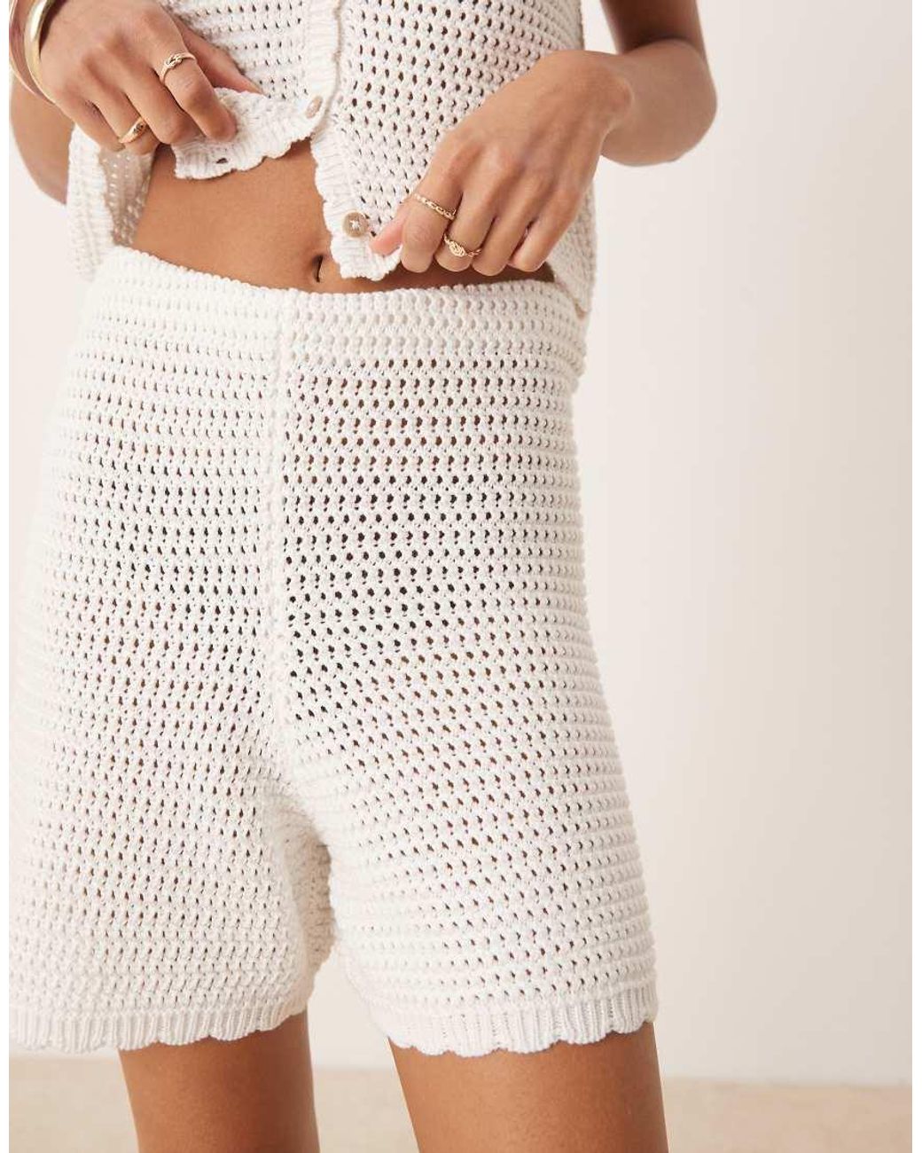 Gina Tricot Natural Co-Ord Knitted Crochet Shorts