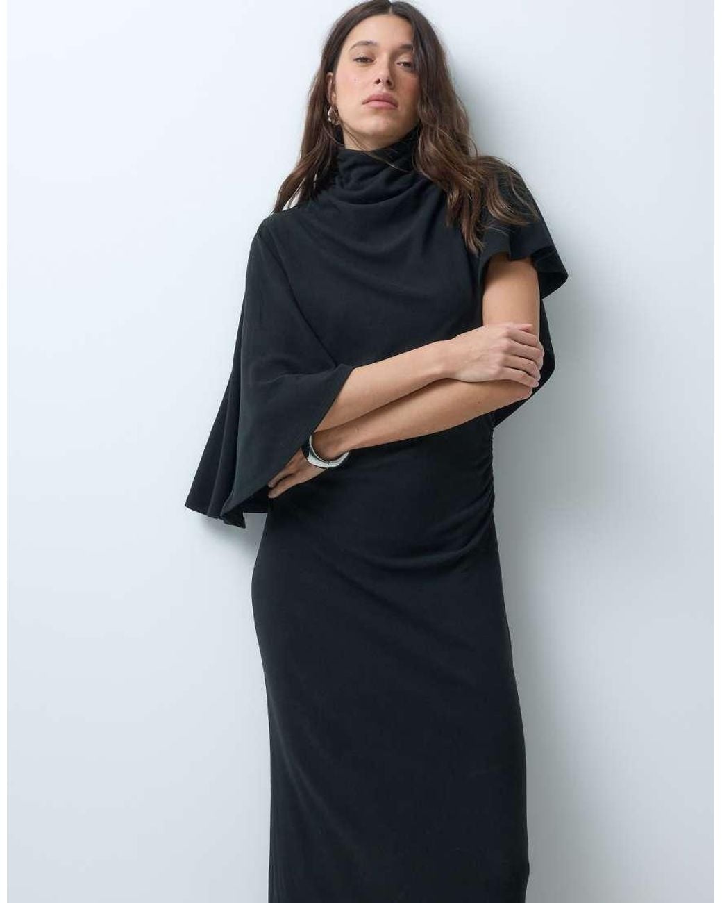 ASOS Black Supersoft Drape Cape Maxi Dress