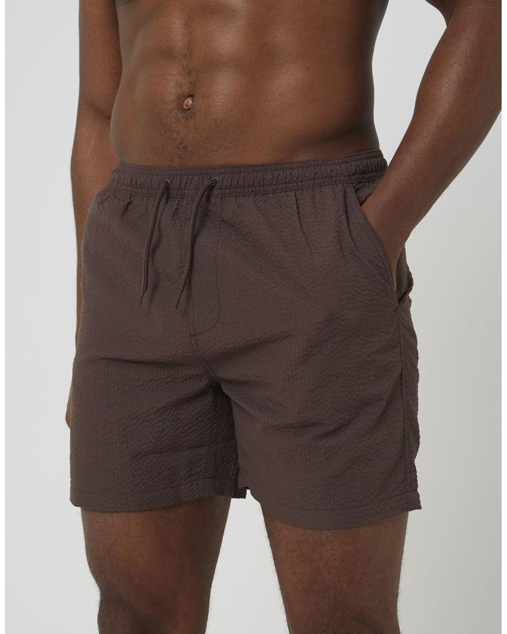 Brave Soul Brown Seersucker Swim Shorts for men