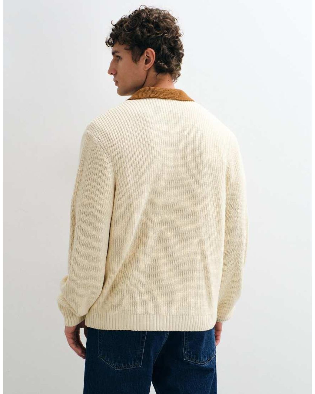 ASOS Natural Relaxed Knitted Polo With Contrast Collar for men