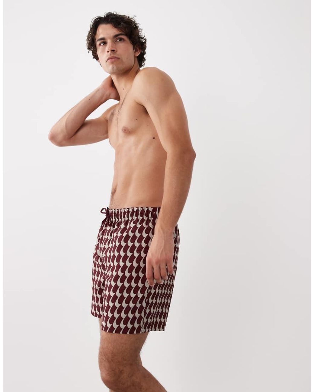 ASOS Red Mid Length Swim Shorts for men