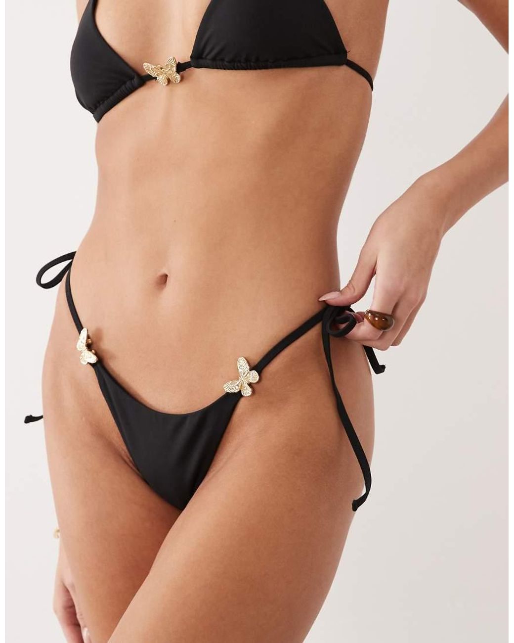 Oh Polly Natural Butterfly Detail Tie Side Triangle Bikini Bottom Co-Ord