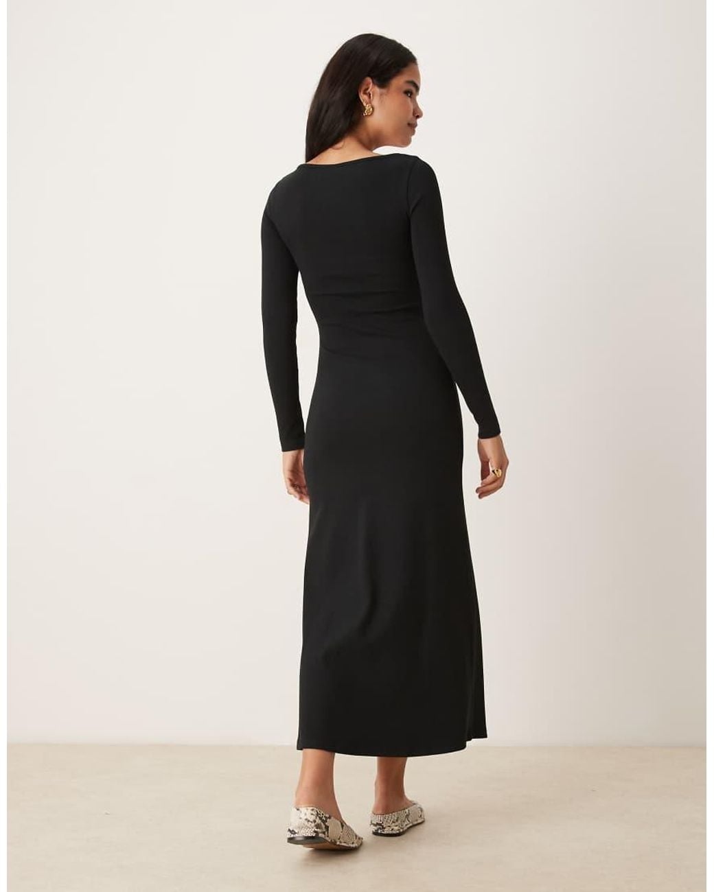ASOS Black Ribbed Square Neck Maxi Dress