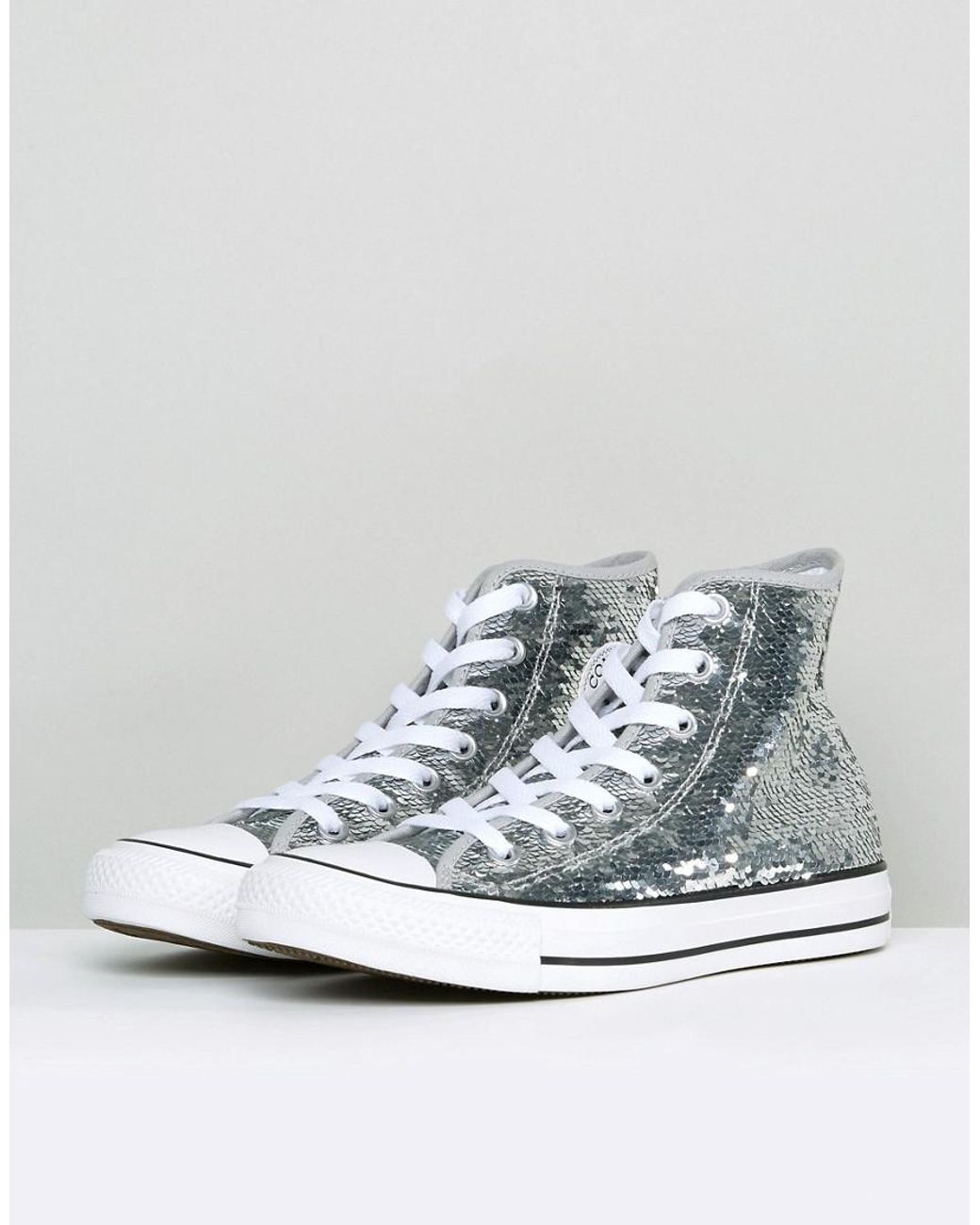 Converse Chuck Taylor High Sneakers In Silver Sequin in Metallic | Lyst