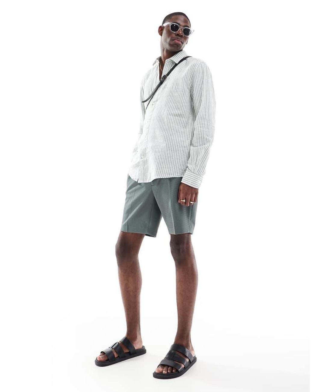 Only & Sons White Linen Mix Long Sleeve Shirt for men