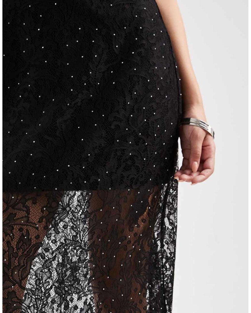 Vero Moda Black Sheer Lace Sleeveless Maxi Dress With All Over Stud Detail