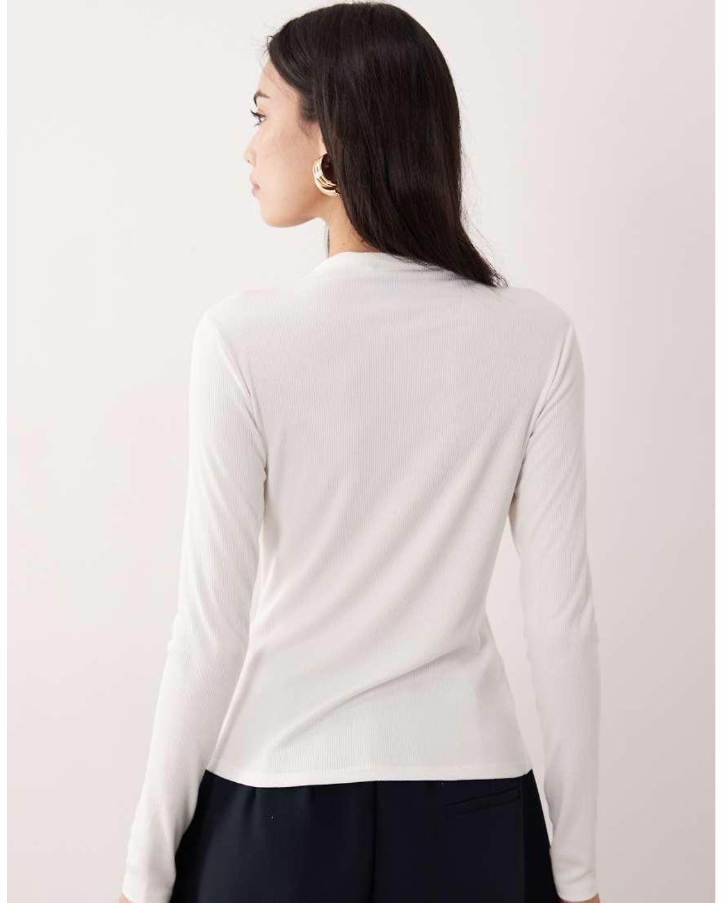 Nobody's Child White Ribbed Grown On Neck Long Sleeved Top