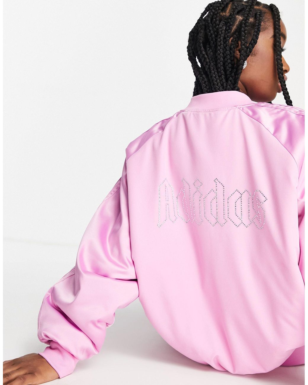 sjaal linnen Net zo adidas Originals '2000s Luxe' Satin Bomber Jacket in Pink | Lyst Australia