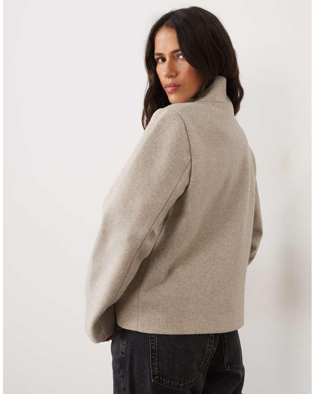 Vila Natural Funnel Neck Short Wool-look Jacket