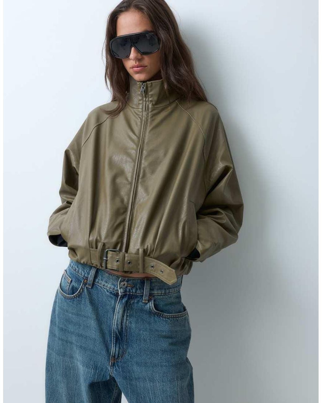 JJXX Blue Faux Leather Funnel Neck Jacket