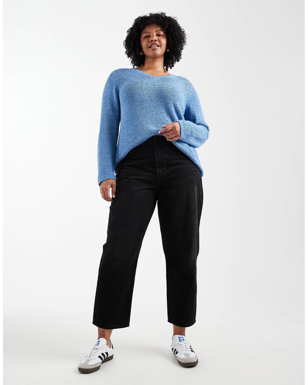 Pull en maille à col v ONLY en coloris Blue