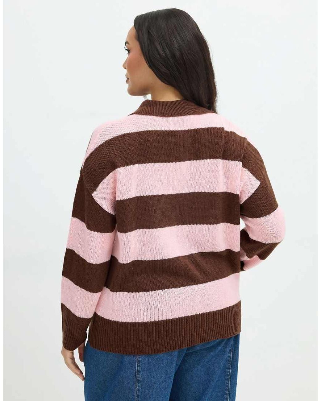 Yours Clothing Brown Stripe Knitted Collared Cardigan