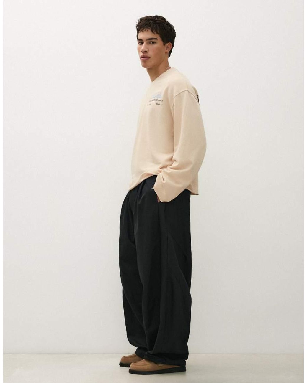 Bershka Natural Round Neck Print Sweatshirt for men