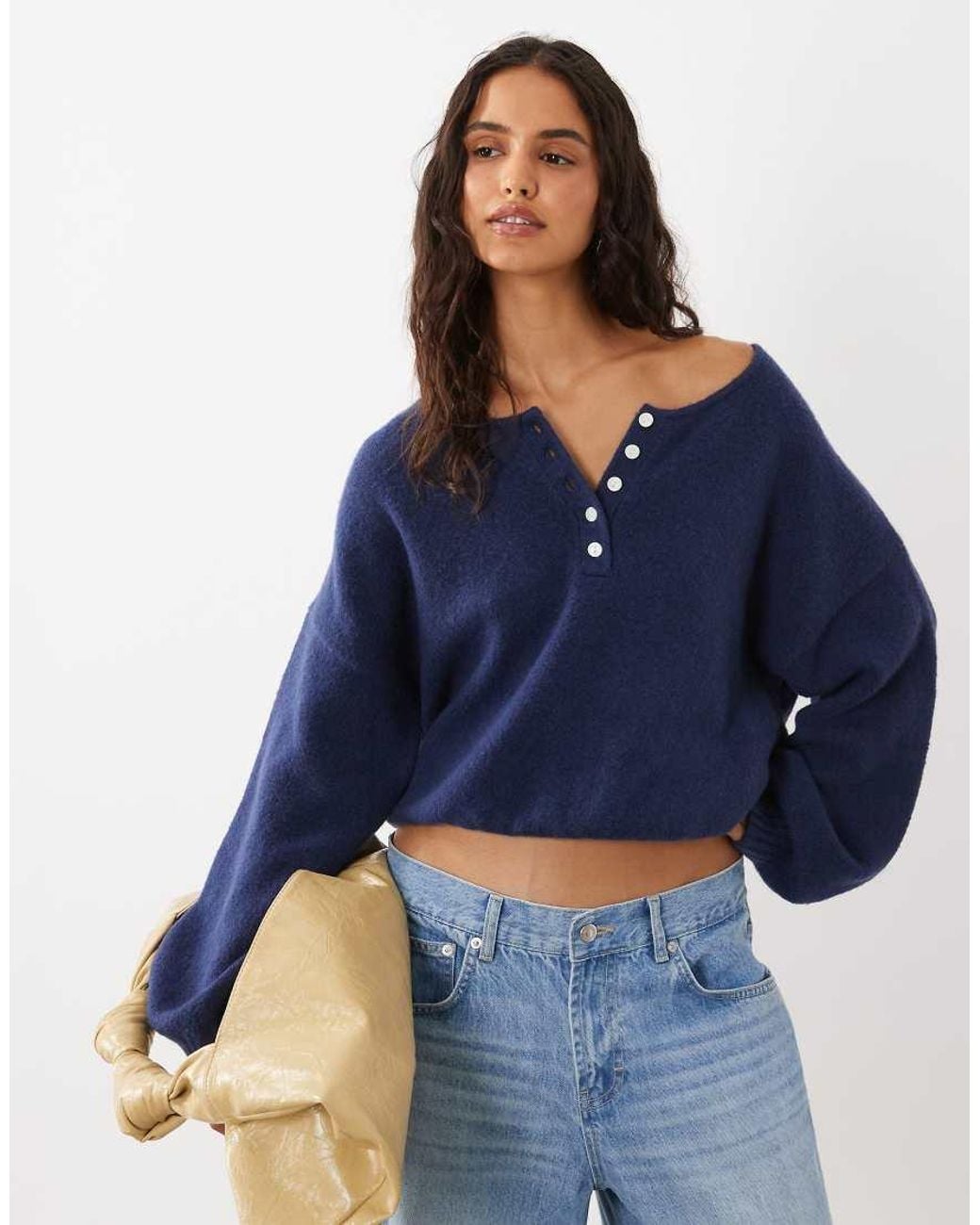 Abercrombie & Fitch Blue Knitted Henley Jumper