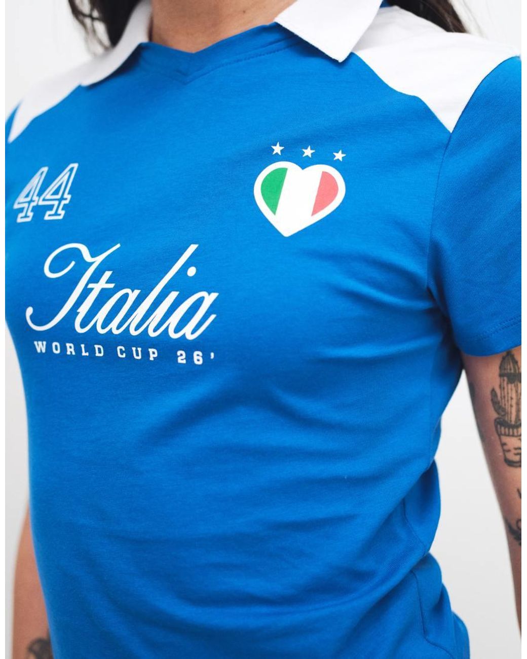 The Frolic Blue Exclusive Cotton 'italia' Script Soccer Collared Baby Tee