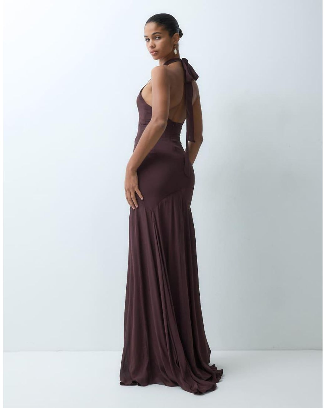 True Decadence Brown Halter Neck Backless Maxi Dress