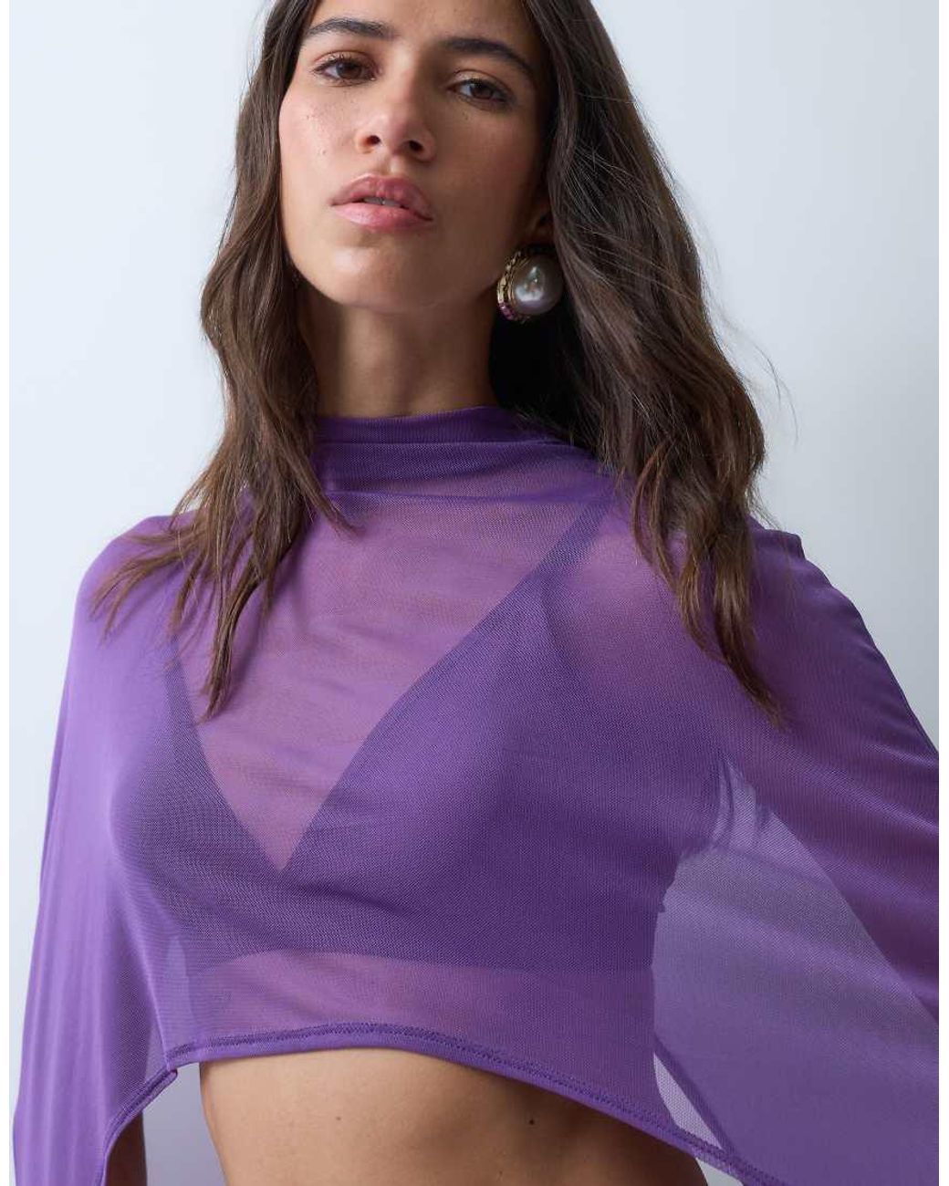 ASOS Purple Mesh Floor Length Mesh Cape Top