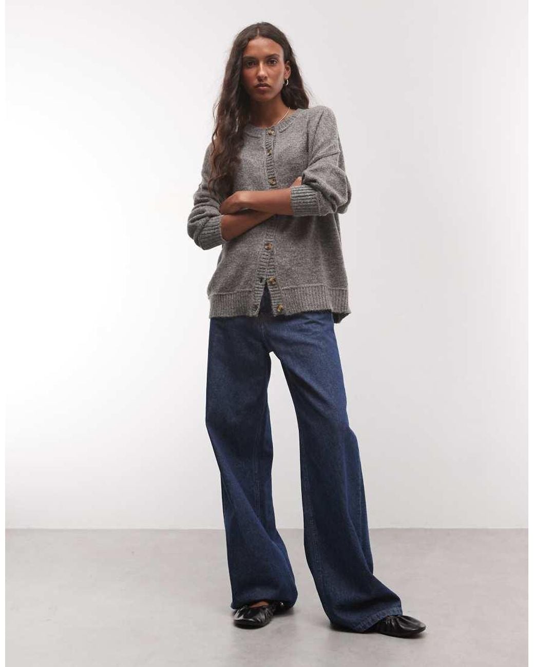 Collusion Gray Knitted Boxy Oversized Cardi