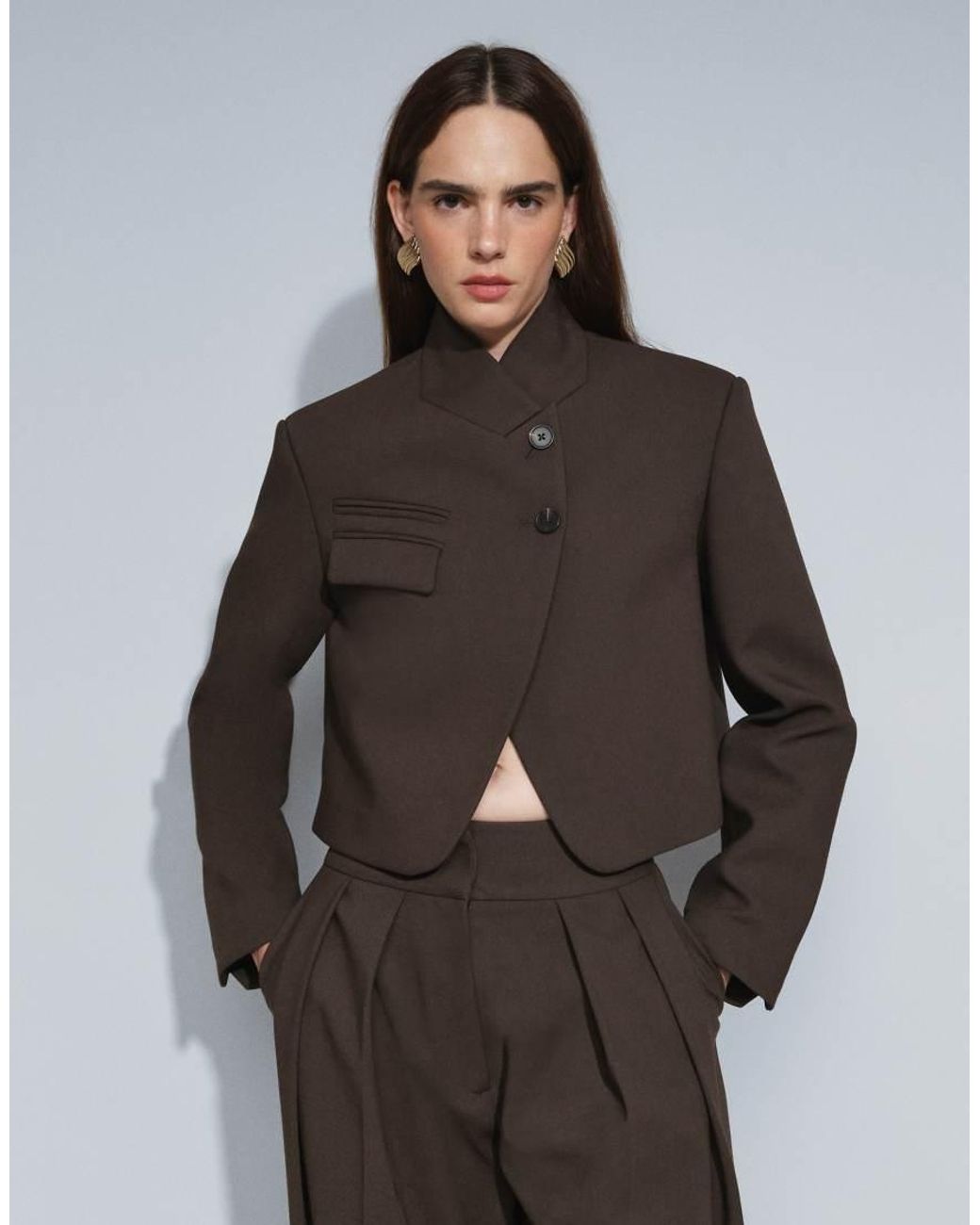 ASOS Black Tailored Wool Look Boxy Crop High Neck Blazer