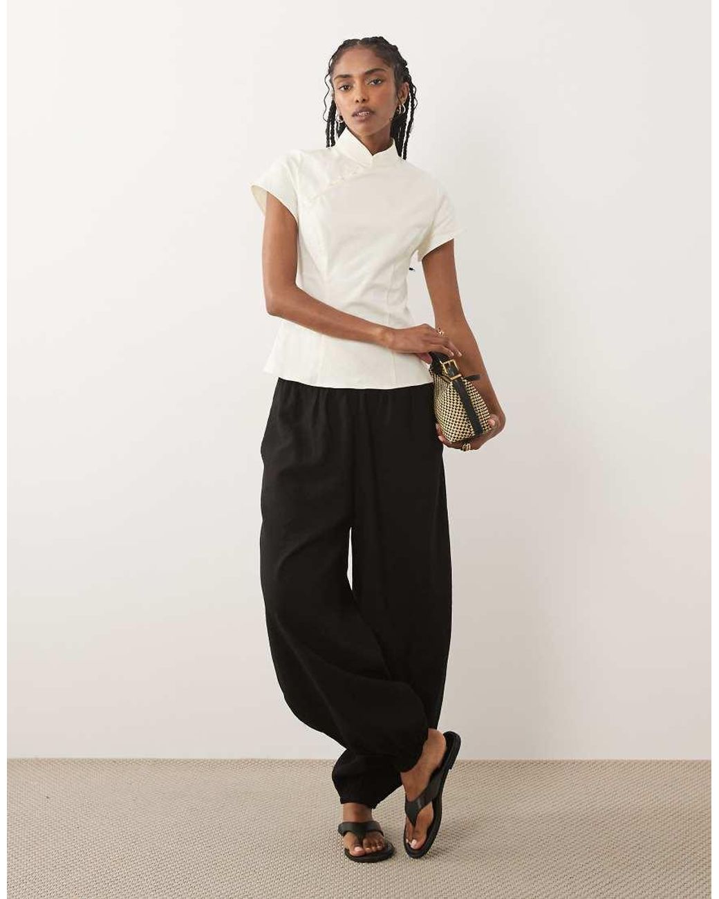 ASOS White Mandarin Collar With Asym Button Detail Top