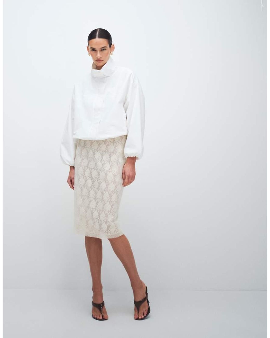 TOPSHOP White Embellished Sequin Midi Skirt