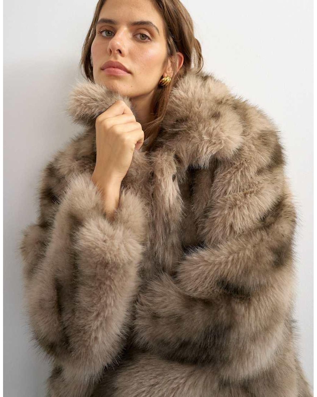 TOPSHOP Natural Super Oversized Mid Length Faux Fur Jacket