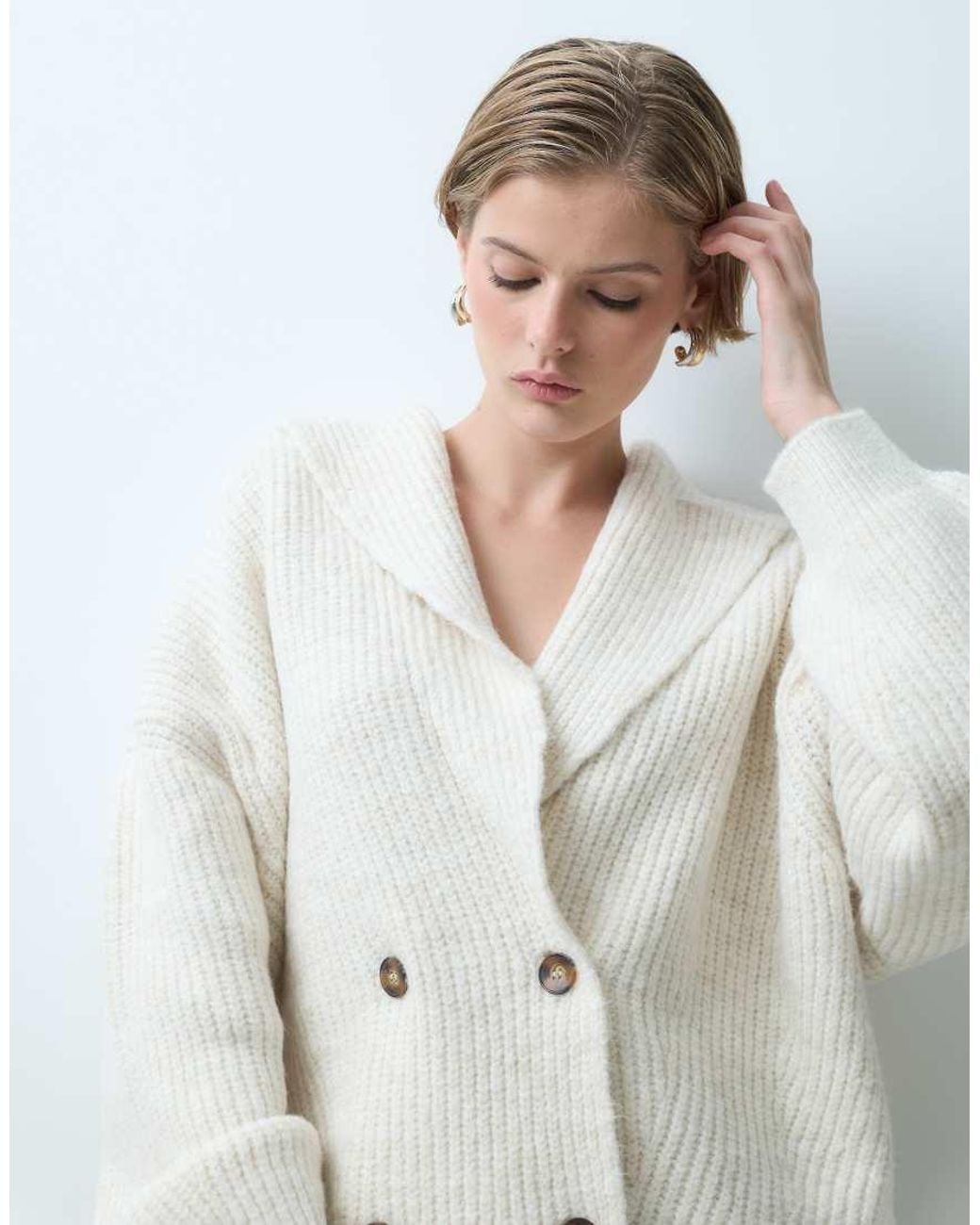 ASOS White Knitted Shawl Cardigan