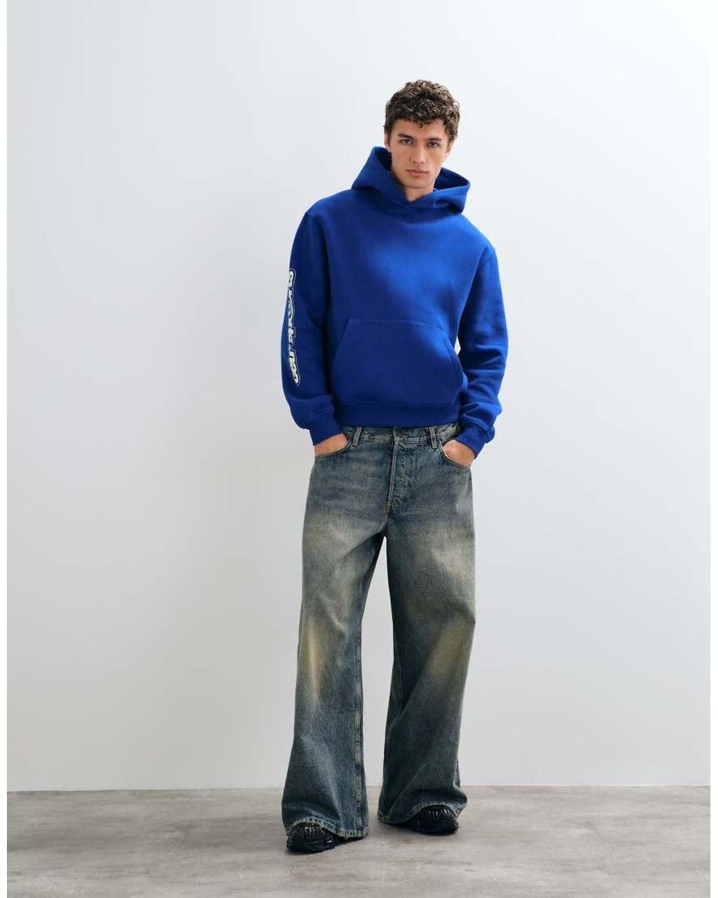 ASOS Blue Relaxed Boxy Hoodie With Print for men