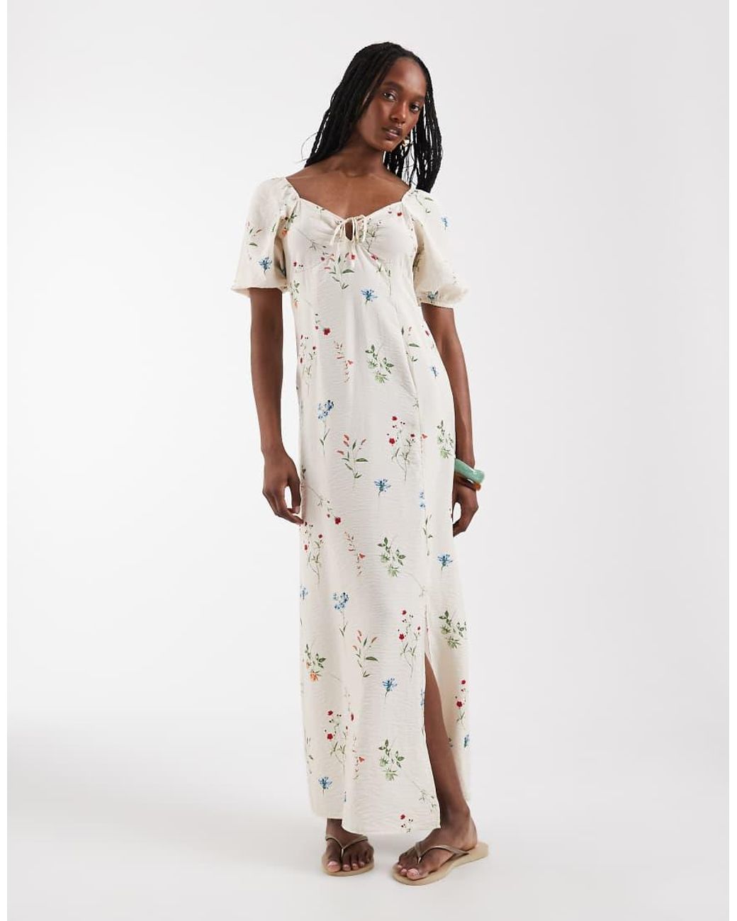 Vero Moda White Puff Sleeve Tie Front Detail Maxi Dress