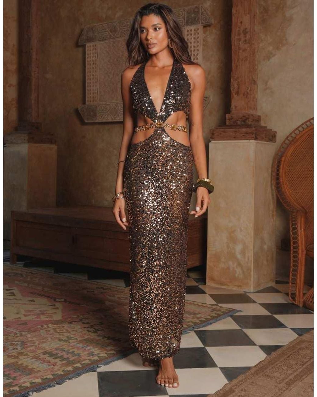 Moda Minx Brown Zarqa Maxi Dress