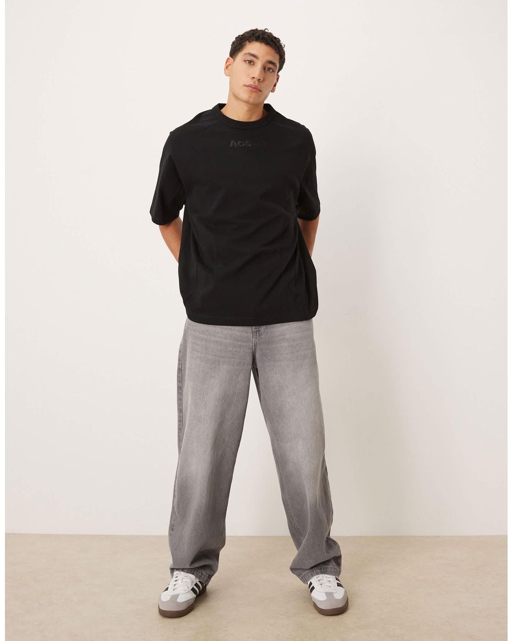 ASOS Black Heavyweight Oversized T-shirt With Panels And Chest Embroidery for men