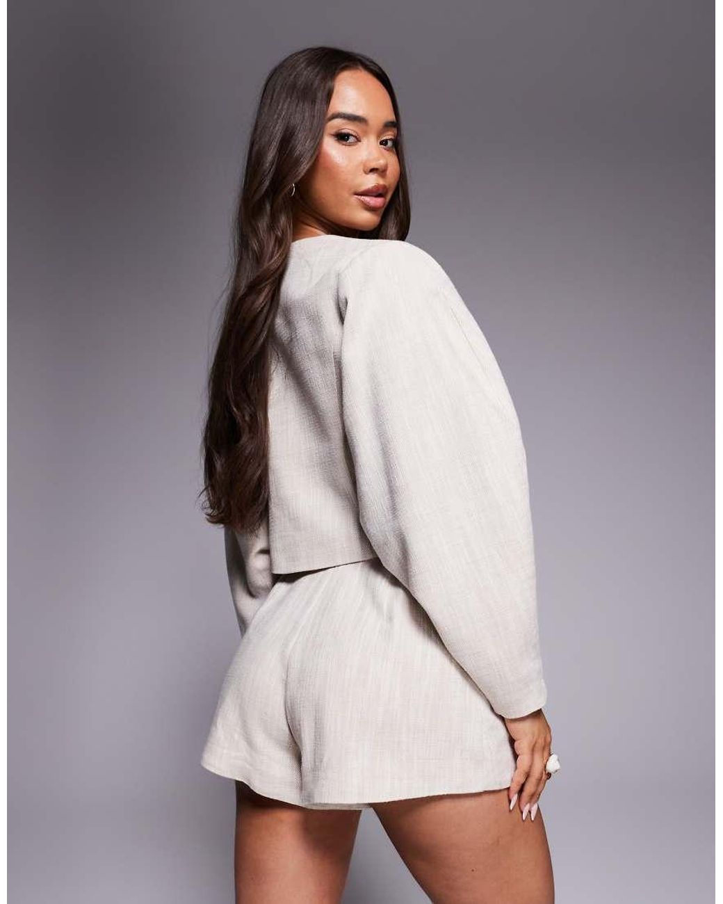 River Island Gray Collarless Puff Sleeve Blazer