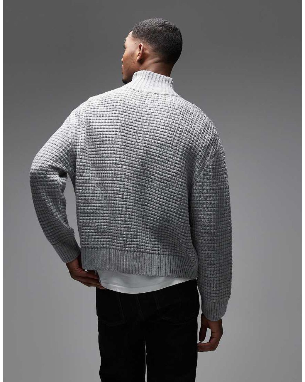 Collusion Gray Knitted Zip Through Jumper for men