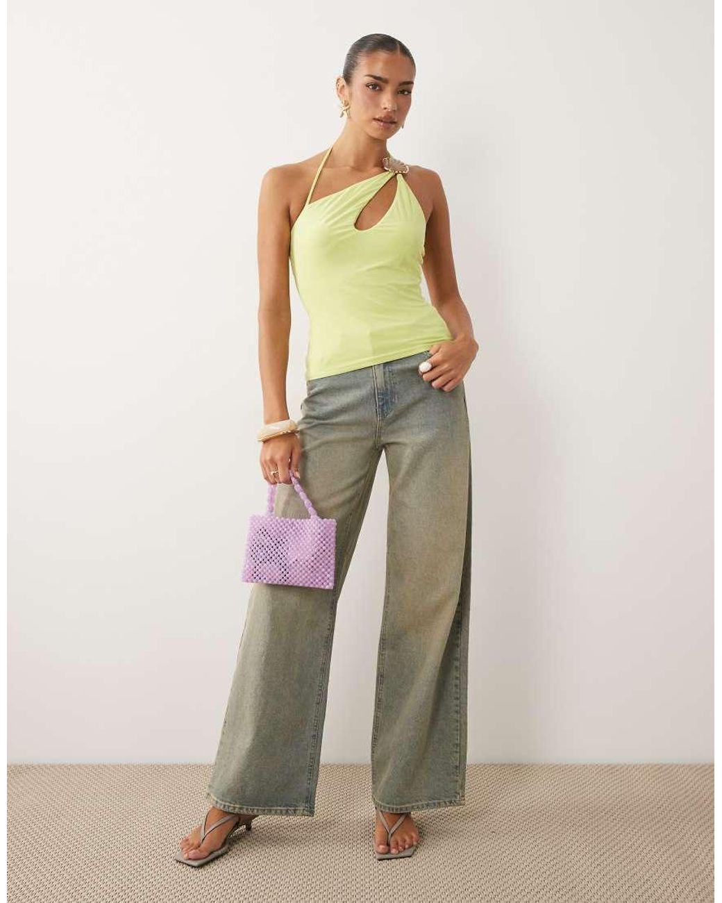 ASOS Green Slinky Asymmetric Out Top With Shell Trim