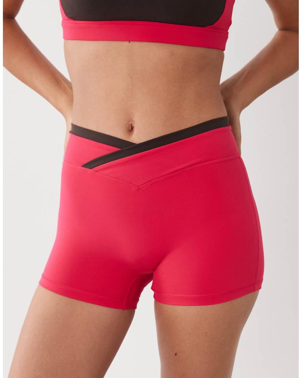 BO+TEE Red Soft Active Wrap Waist Contrast Detail Short Co-Ord